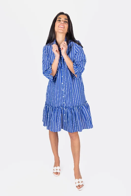 Everyday Dress with Open - back Design for a Modern Look KIANA DRESS 37" (BLUE STRIPE) Everyday Dress with Open - back Design for a Modern Look KIANA DRESS 37" (BLUE STRIPE)