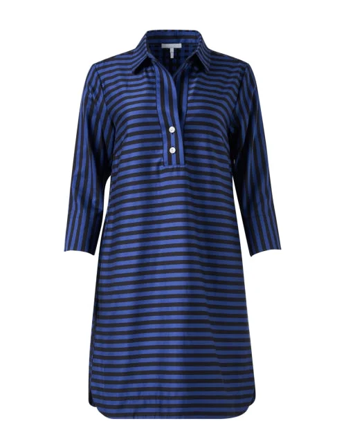  Aileen Blue and Black Striped Cotton Dress