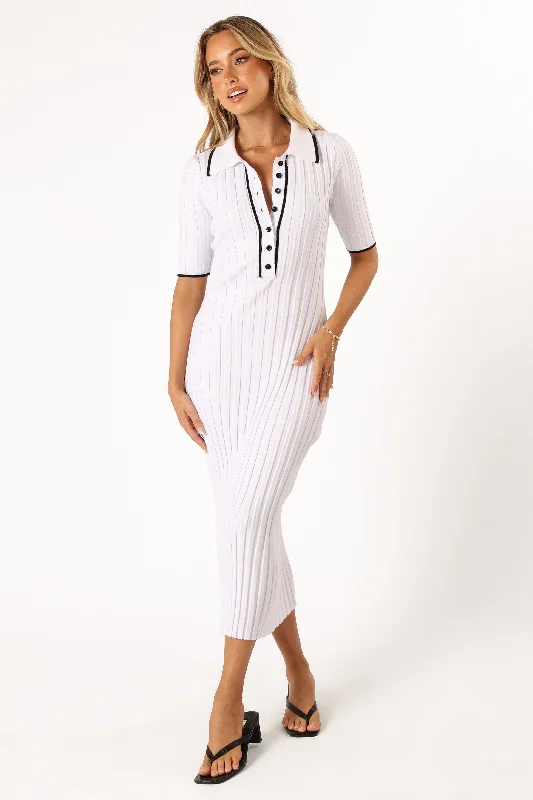Midi dresses with halter necks for a stylish and comfortable option Kins Dress - White Midi dresses with halter necks for a stylish and comfortable option Kins Dress - White