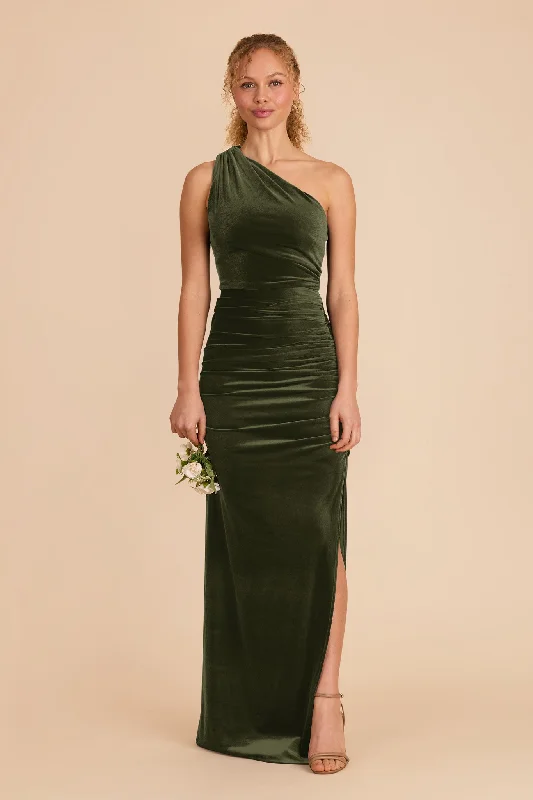 Maternity dress for a baby's first visit to the botanic garden Claudia Velvet Dress - Olive Maternity dress for a baby's first visit to the botanic garden Claudia Velvet Dress - Olive