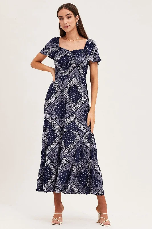 Midi dresses with V - necklines for a flattering and elongating effect Boho Print Midi Dress Midi dresses with V - necklines for a flattering and elongating effect Boho Print Midi Dress
