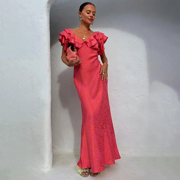 Midi dresses with puff sleeves for a vintage - inspired look Pink Animal Jacquard Tilda Dress Midi dresses with puff sleeves for a vintage - inspired look Pink Animal Jacquard Tilda Dress