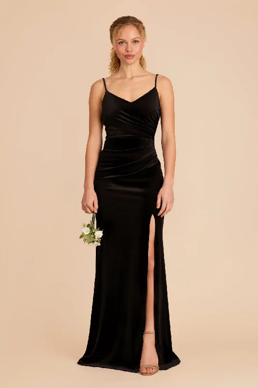 Maternity dress with side ruching to accommodate bump Catherine Velvet Dress - Black Maternity dress with side ruching to accommodate bump Catherine Velvet Dress - Black