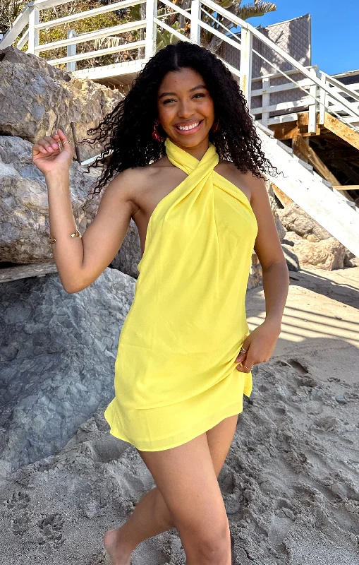 Denim mini dresses with distressed details Jasmine Halter Mini Dress ~ Bright Yellow Denim mini dresses with distressed details Jasmine Halter Mini Dress ~ Bright Yellow