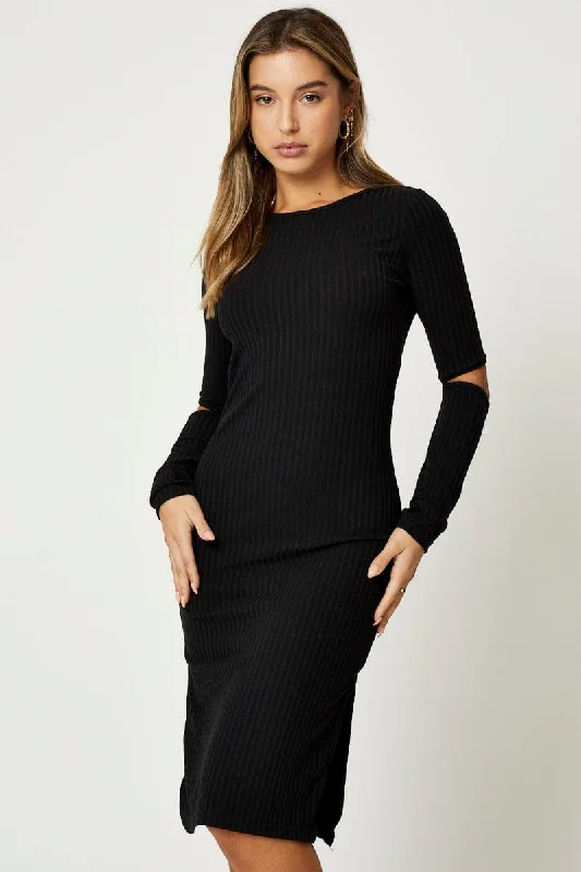 Midi dresses with ribbed textures for a unique and tactile appearance Black Midi Dress Long Sleeve Midi dresses with ribbed textures for a unique and tactile appearance Black Midi Dress Long Sleeve