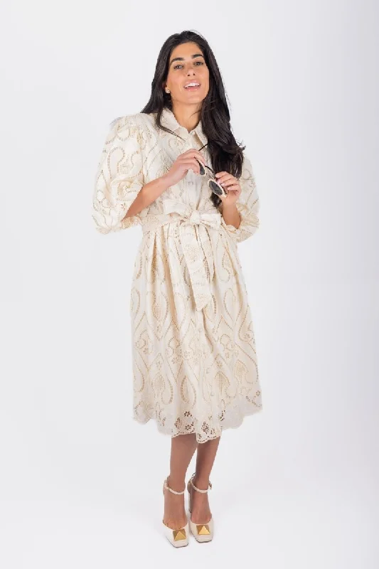 Everyday Dress with Matching Scarf for a Complete Look​ IRENE DRESS (IVORY)