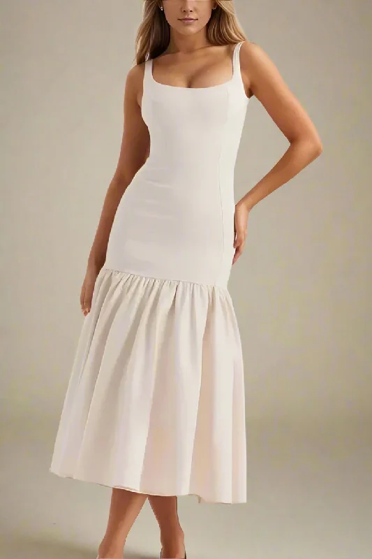  Harriet Bodycon Midi Dress - White Pearl
