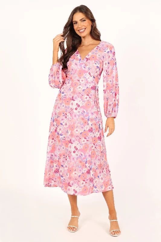 Midi dresses with ruffled hems for a romantic date night Phiona Long Sleeve Midi Dress - Pink Floral Midi dresses with ruffled hems for a romantic date night Phiona Long Sleeve Midi Dress - Pink Floral