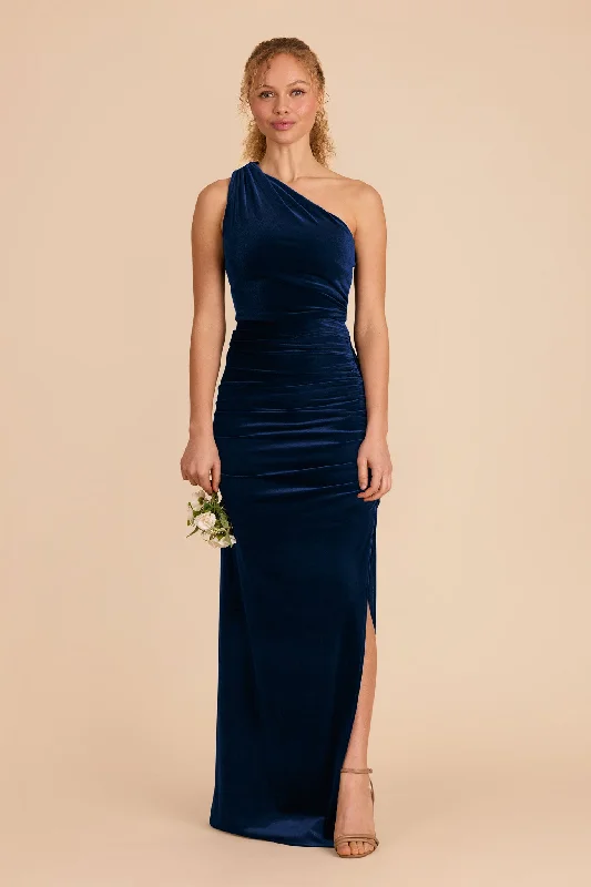 Maternity dress for a baby's first visit to the fair Claudia Velvet Dress - Navy