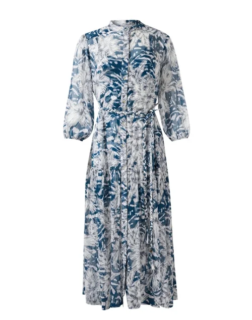 Everyday Silk - like Dress with Flowy Skirt​ Lana Navy Floral Print Shirt Dress