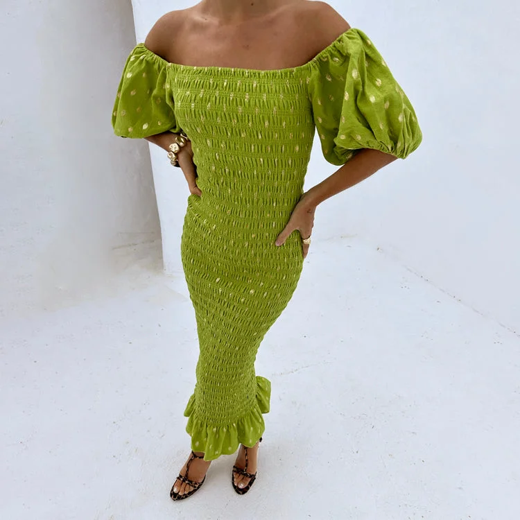 Midi dresses with pleated bodices for a classic and tailored look Olive Jojo Dress with Gold Fleck Midi dresses with pleated bodices for a classic and tailored look Olive Jojo Dress with Gold Fleck