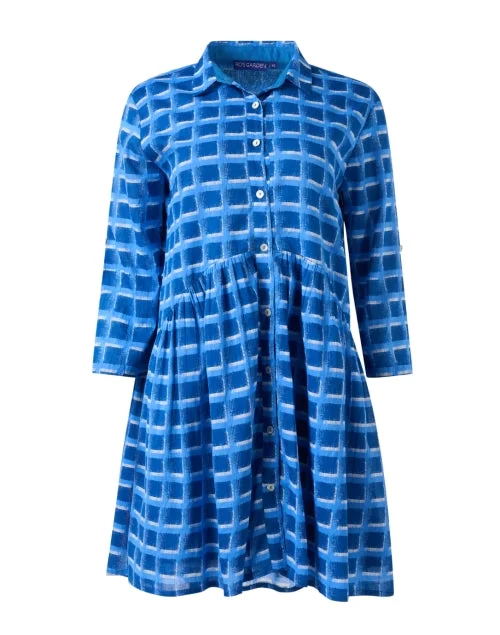 Everyday Dress with Open - back Design for a Modern Look​ Deauville Blue Check Print Shirt Dress