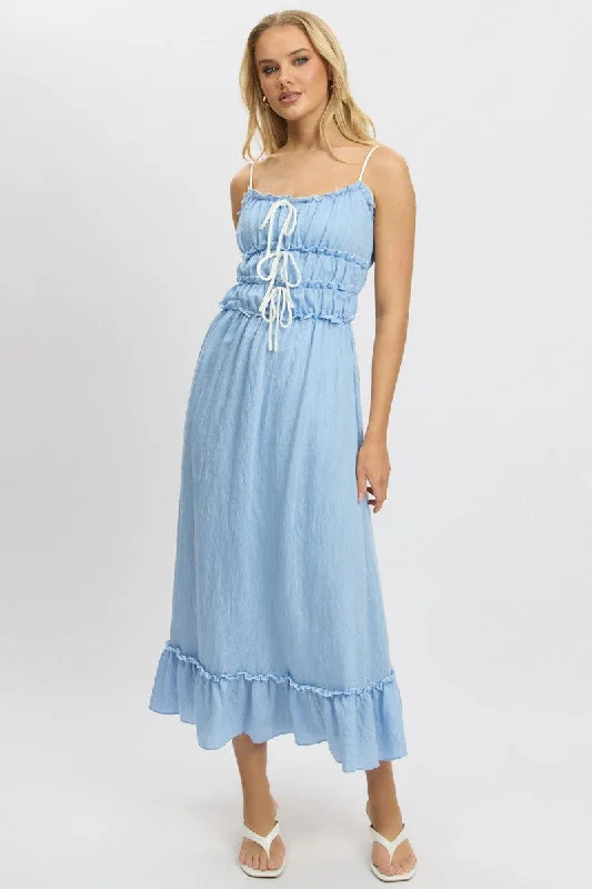 Midi dresses with lace - up fronts for a unique and adjustable style Blue Midi Dress Contrast Tie Midi dresses with lace - up fronts for a unique and adjustable style Blue Midi Dress Contrast Tie
