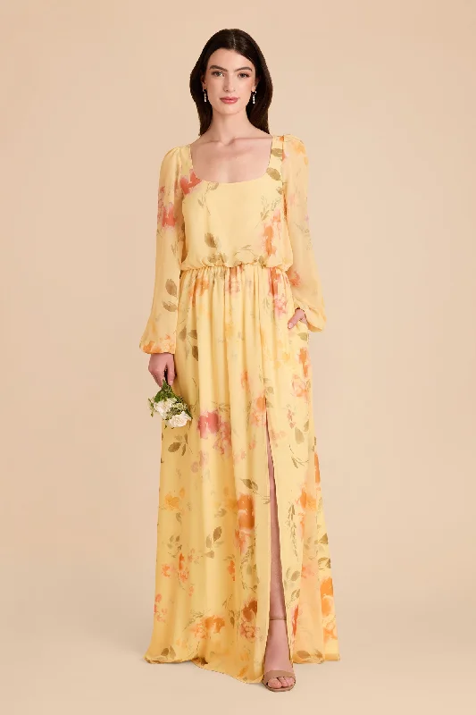 Maternity dress for a baby's first visit to the beach Eloise Chiffon Dress - Pale Yellow Rococo Floral Maternity dress for a baby's first visit to the beach Eloise Chiffon Dress - Pale Yellow Rococo Floral