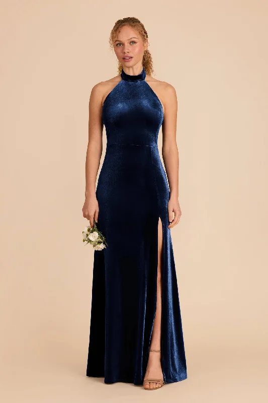 Long sleeve maternity maxi dress for winter Daphne Velvet Dress - Sapphire Blue