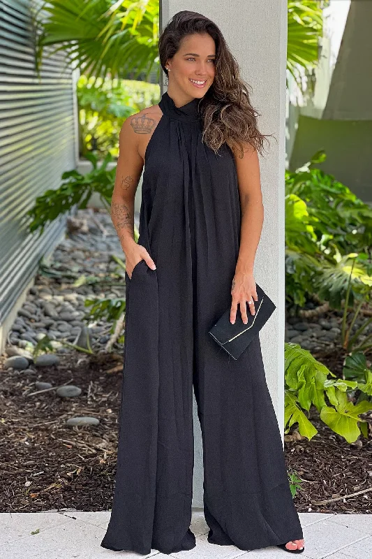  Black High Neck Jumpsuit With Pockets