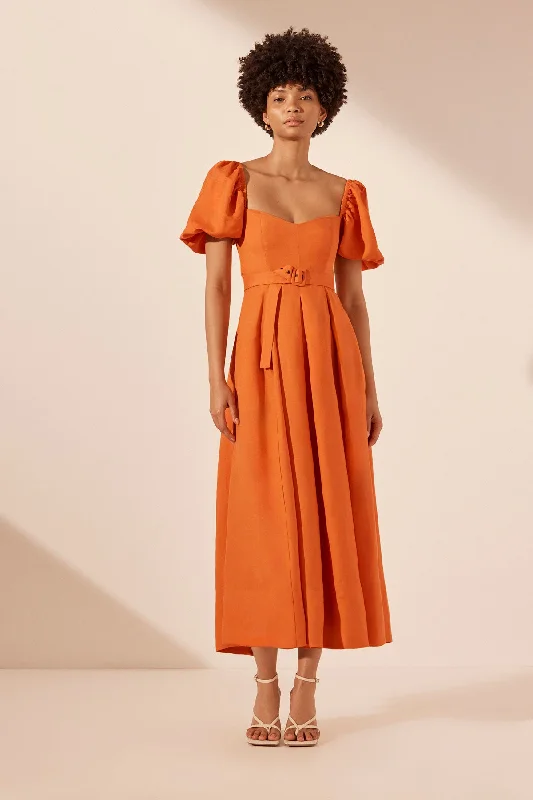 Midi dresses with abstract art prints for an artistic statement SOLLER SHORT SLEEVE PANELLED MIDI DRESS - TANGERINE Midi dresses with abstract art prints for an artistic statement SOLLER SHORT SLEEVE PANELLED MIDI DRESS - TANGERINE