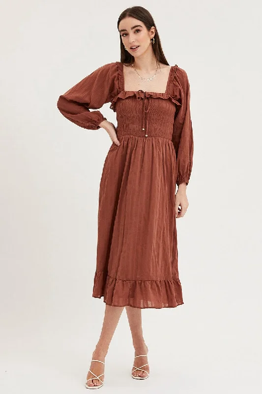 Midi dresses with mesh inserts for a trendy and breathable option Brown Midi Dress Long Sleeve Evening Midi dresses with mesh inserts for a trendy and breathable option Brown Midi Dress Long Sleeve Evening