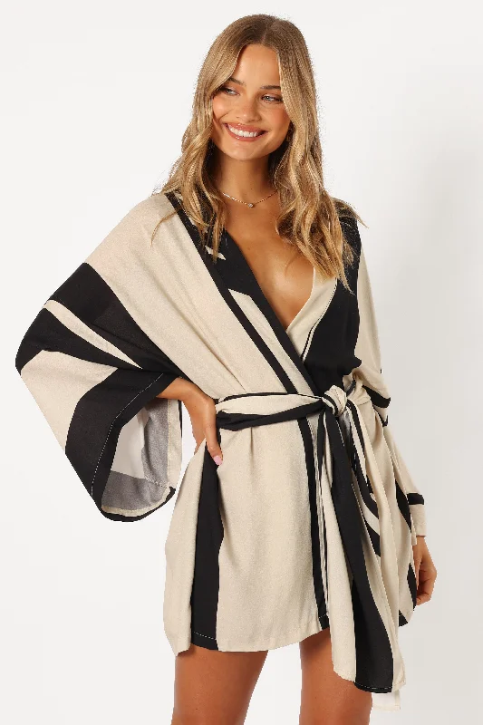 Plaid mini dresses for fall fashion Alba Wrap Dress - Black Print