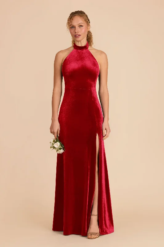 Maternity dress for a baby's first visit to the formal garden Daphne Velvet Dress - Ruby Red Maternity dress for a baby's first visit to the formal garden Daphne Velvet Dress - Ruby Red