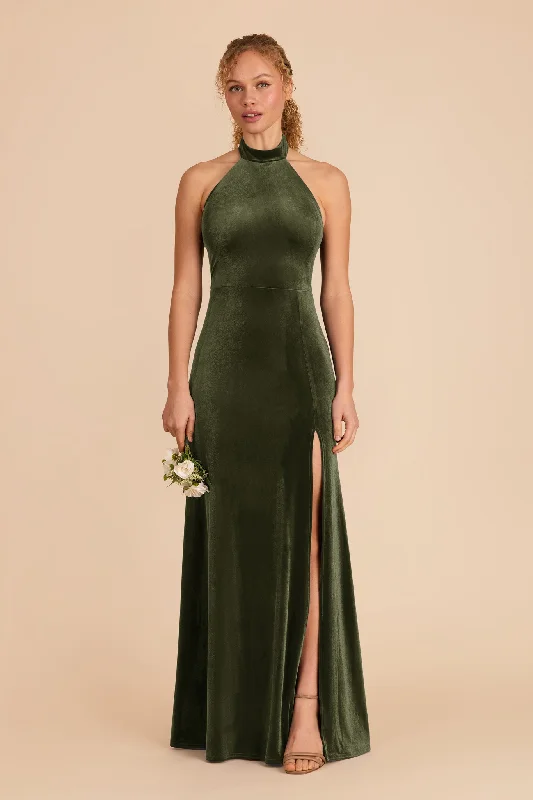 Bohemian style maternity dress for beach weddings Daphne Velvet Dress - Olive