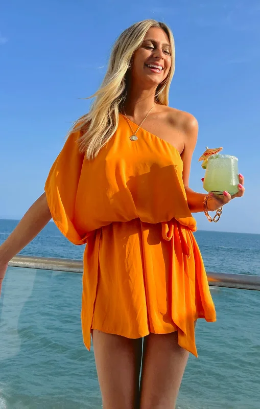 Strapless mini dresses for a beach vacation Trish Dress ~ Tangerine