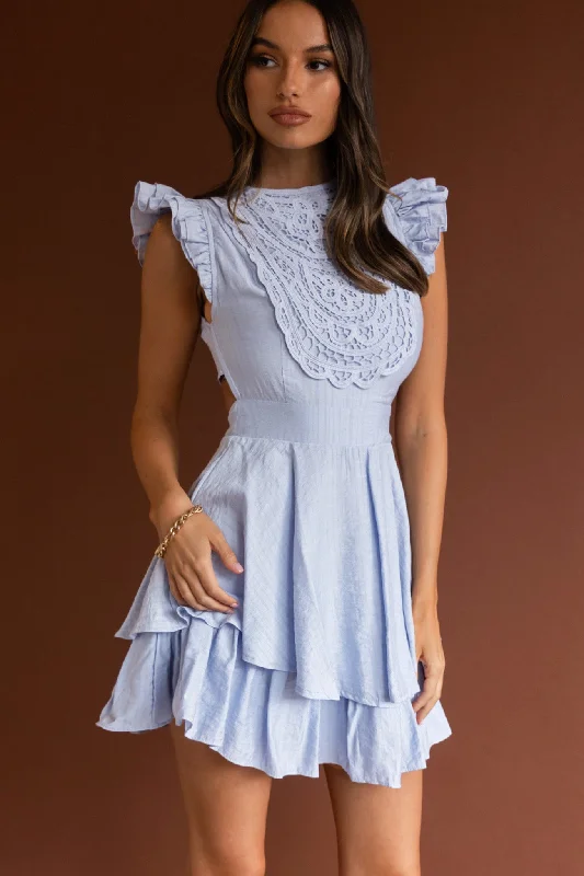 Mini dresses with cold - shoulder designs Nellie Lace Bust High Neck Dress Blue