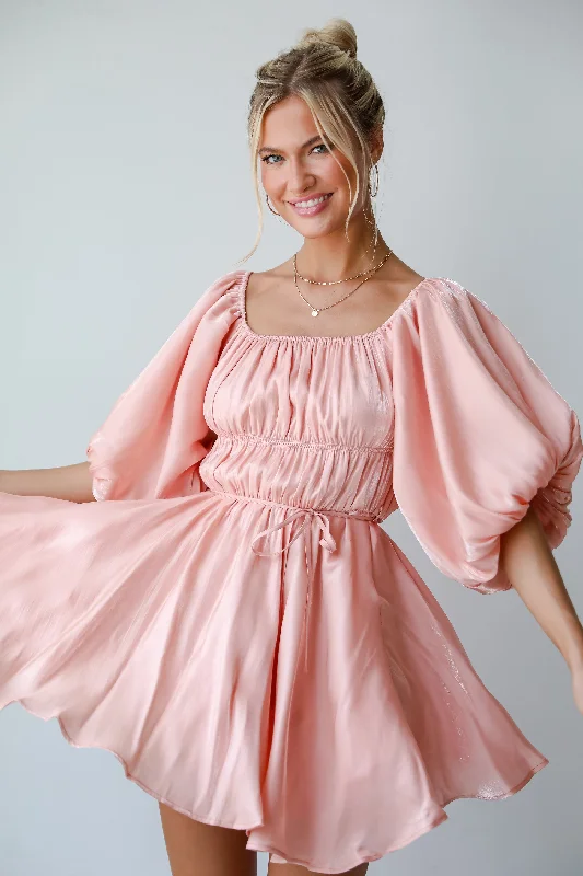 Everyday A - line Dress with Button - down Front FINAL SALE - Indescribable Glow Blush Puff Sleeve Mini Dress Everyday A - line Dress with Button - down Front FINAL SALE - Indescribable Glow Blush Puff Sleeve Mini Dress