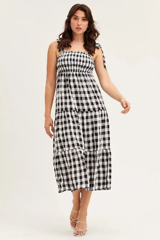 Midi dresses with off - the - shoulder necklines for a flirty look Check Tied Shoulder Midi Dress Midi dresses with off - the - shoulder necklines for a flirty look Check Tied Shoulder Midi Dress