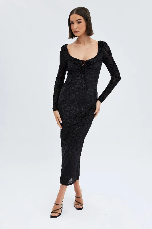 Midi dresses with embroidered accents for a unique and detailed design Black Midi Dress Long Sleeve Bodycon Mesh Midi dresses with embroidered accents for a unique and detailed design Black Midi Dress Long Sleeve Bodycon Mesh