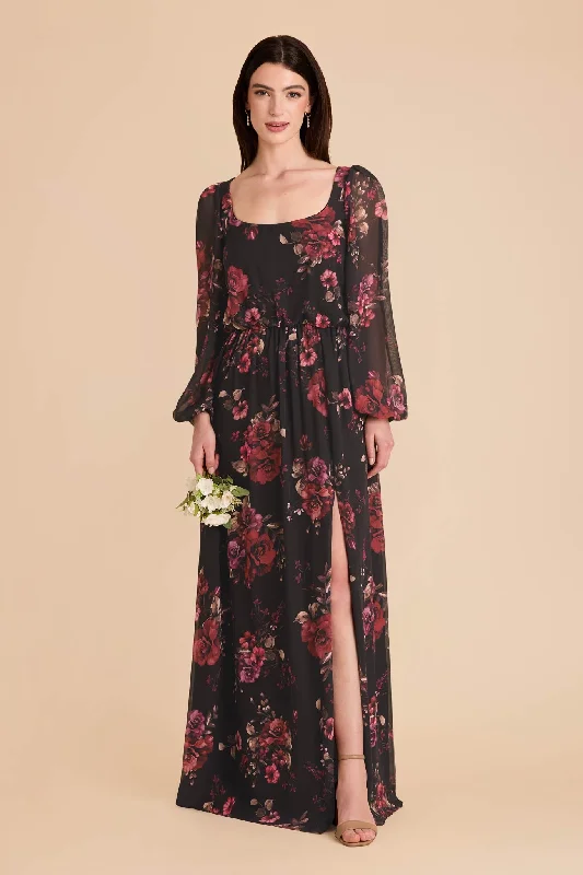 Maternity dress for a baby's first visit to the aquarium Eloise Chiffon Dress - Black Fleurs D'Amour Maternity dress for a baby's first visit to the aquarium Eloise Chiffon Dress - Black Fleurs D'Amour
