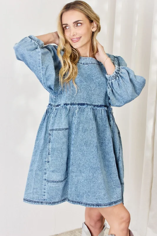  Relaxed Fit Oversized Denim Babydoll Dress