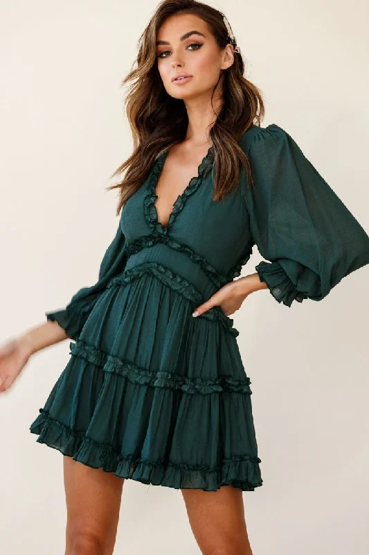 Satin mini dresses for a luxurious feel Laney Cutout Back Balloon Sleeve Dress Green Satin mini dresses for a luxurious feel Laney Cutout Back Balloon Sleeve Dress Green
