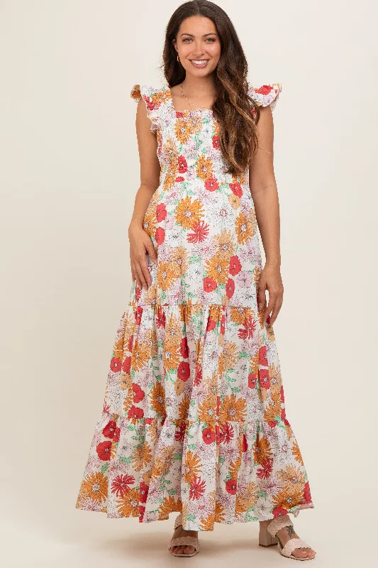 Maternity dress for a spring flower show Ivory Floral Smocked Tiered Maternity Maxi Dress Maternity dress for a spring flower show Ivory Floral Smocked Tiered Maternity Maxi Dress