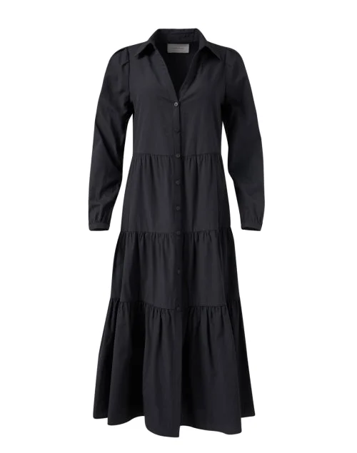 Everyday Denim Dress with Distressed Details​ Havana Black Long Sleeve Midi Dress