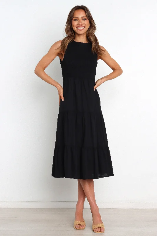 Maxi - inspired midi dresses with flowing fabrics for a beachy vibe Erhardt Dress - Black