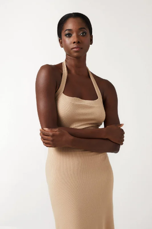 Midi dresses with belted waists to accentuate the figure JESY Dress - Oatmeal