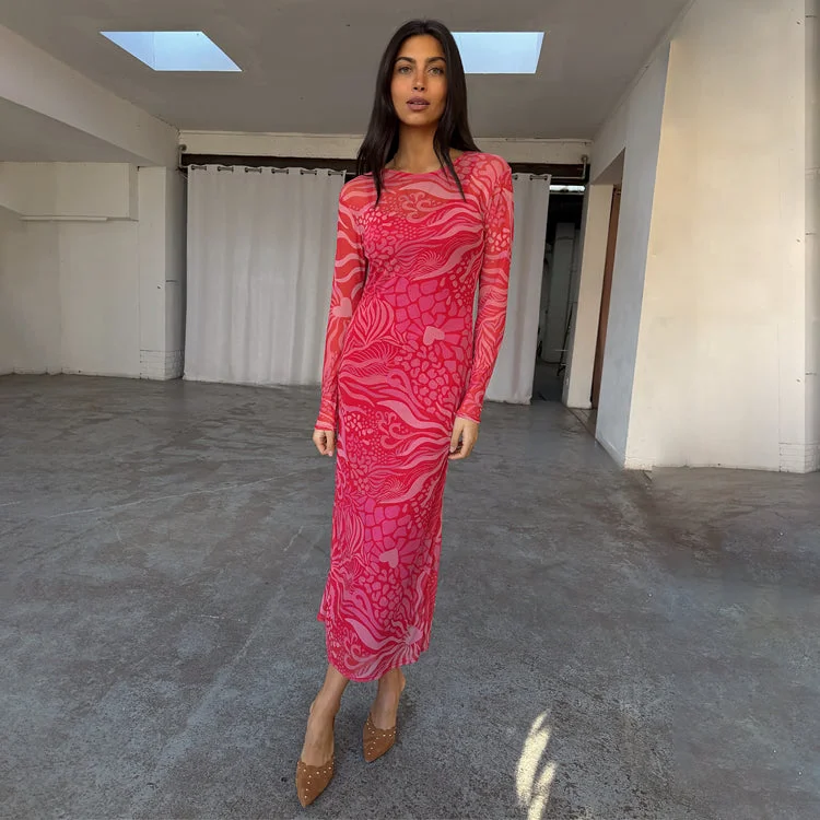 Midi dresses with ruffled hems for a romantic date night Valentine Animal Mesh Dress Midi dresses with ruffled hems for a romantic date night Valentine Animal Mesh Dress