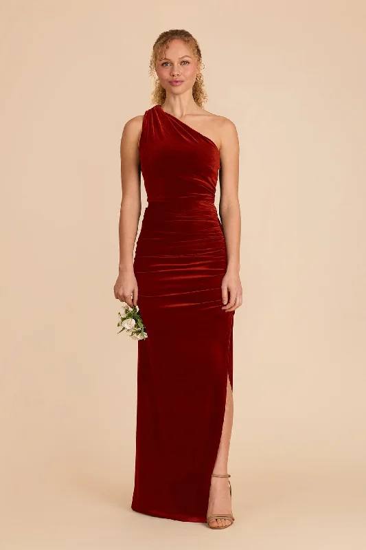 Maternity dress for a movie night out Claudia Velvet Dress - Burnt Orange