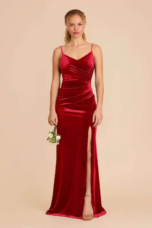 Maternity dress for a baby's first visit to the library Catherine Velvet Dress - Ruby Red Maternity dress for a baby's first visit to the library Catherine Velvet Dress - Ruby Red