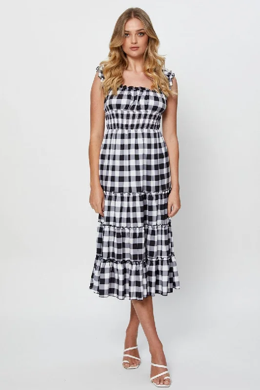 Midi dresses with gathered skirts for a full and flowing silhouette Check A Line Dress Sleeveless Midi Midi dresses with gathered skirts for a full and flowing silhouette Check A Line Dress Sleeveless Midi