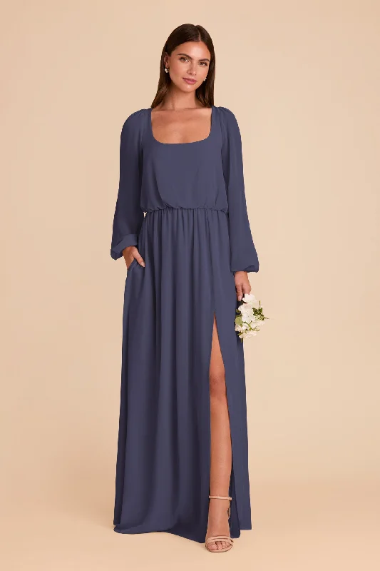 Nursing friendly maternity dress for breastfeeding Eloise Chiffon Dress - Dusk Blue