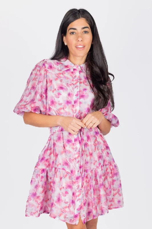 Everyday Sundress with Strappy Back for Beach​ ALLIE DRESS SHORT SLEEVE 36" (PINK/PURPLE PATTERN)