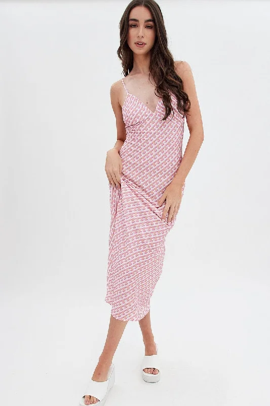 Sleeveless midi dresses with lace details for summer weddings Pink Geo Midi Dress V-Neck Sleeveless Sleeveless midi dresses with lace details for summer weddings Pink Geo Midi Dress V-Neck Sleeveless