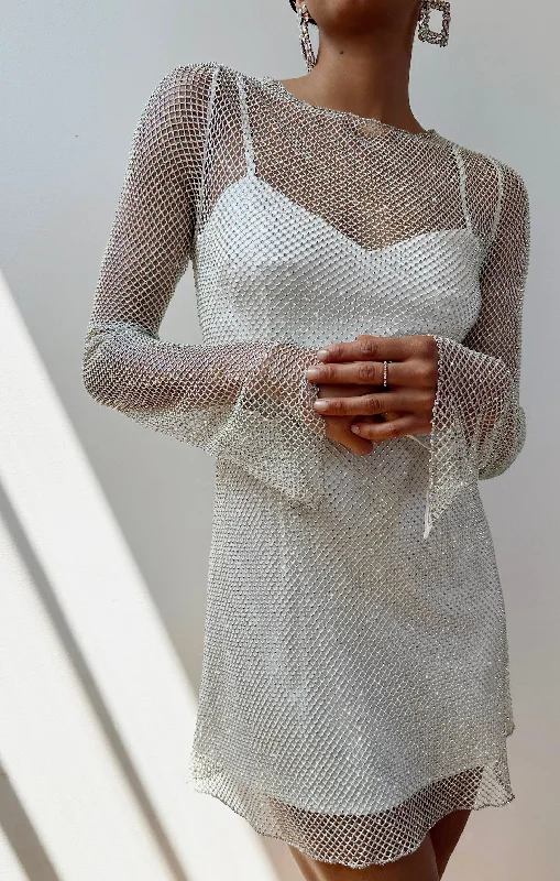 Mini dresses with beaded embellishments for a fancy event Iconic Mini Dress ~ White Glitz