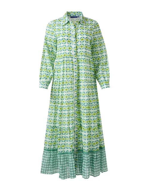 Jinette Green Print Shirt Dress