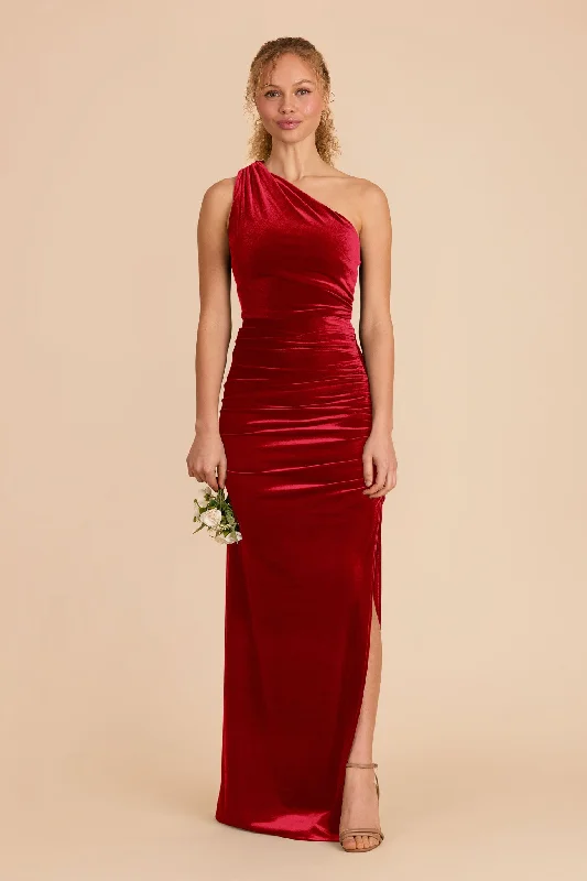 Maternity dress for a baby's first visit to the puppet show Claudia Velvet Dress - Ruby Red Maternity dress for a baby's first visit to the puppet show Claudia Velvet Dress - Ruby Red