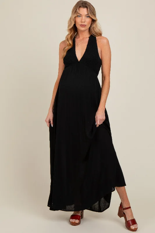 Short sleeve maternity sundress for summer Black Deep V-Neck Cross Back Maternity Maxi Dress Short sleeve maternity sundress for summer Black Deep V-Neck Cross Back Maternity Maxi Dress