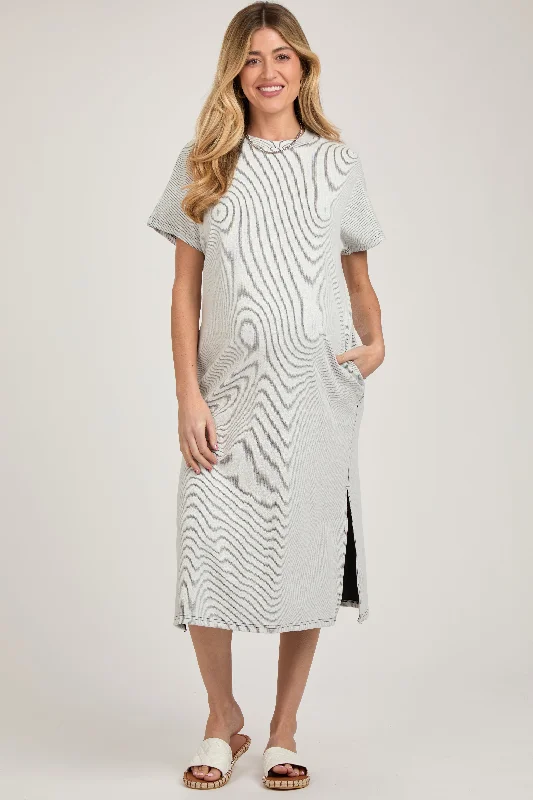 Maternity dress for a baby's first visit to the museum Grey Ribbed Short Dolman Sleeve Side Slit Maternity Midi Dress Maternity dress for a baby's first visit to the museum Grey Ribbed Short Dolman Sleeve Side Slit Maternity Midi Dress