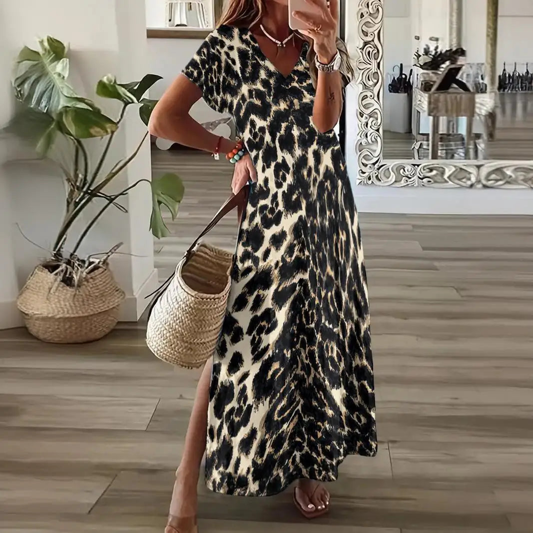  On the Go Short Sleeve Leopard Print Dress